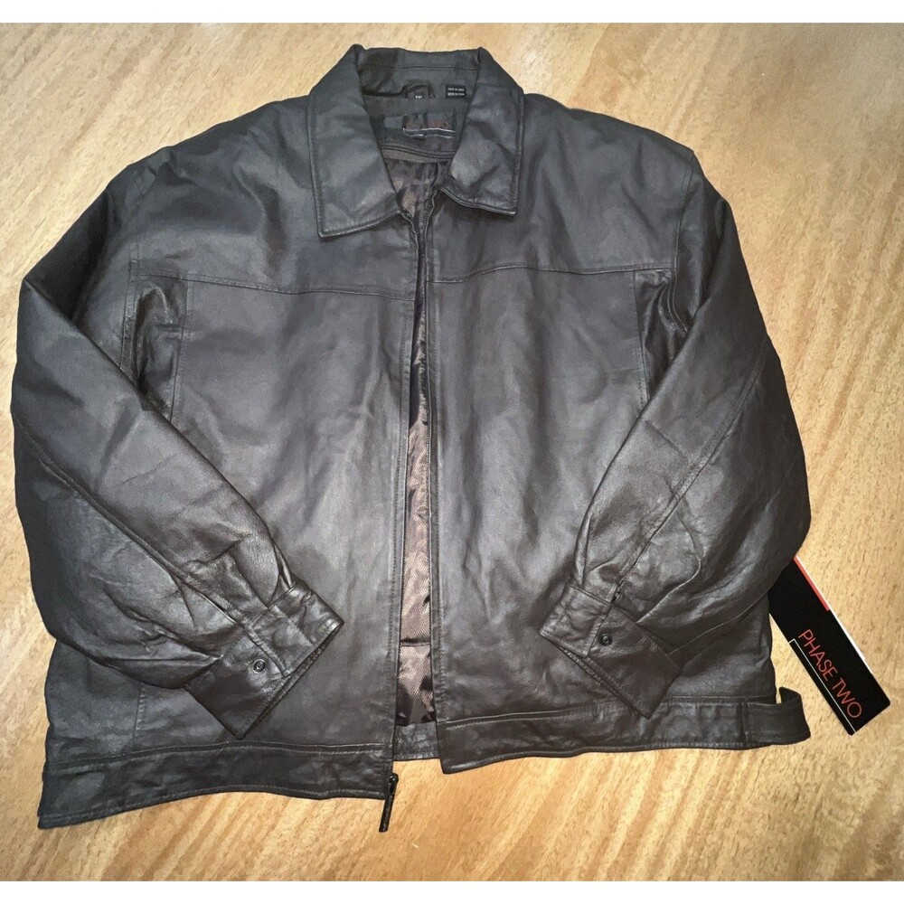 Phase Two Men’s‎ Brown Leather Bomber Jacket In A Size XXL